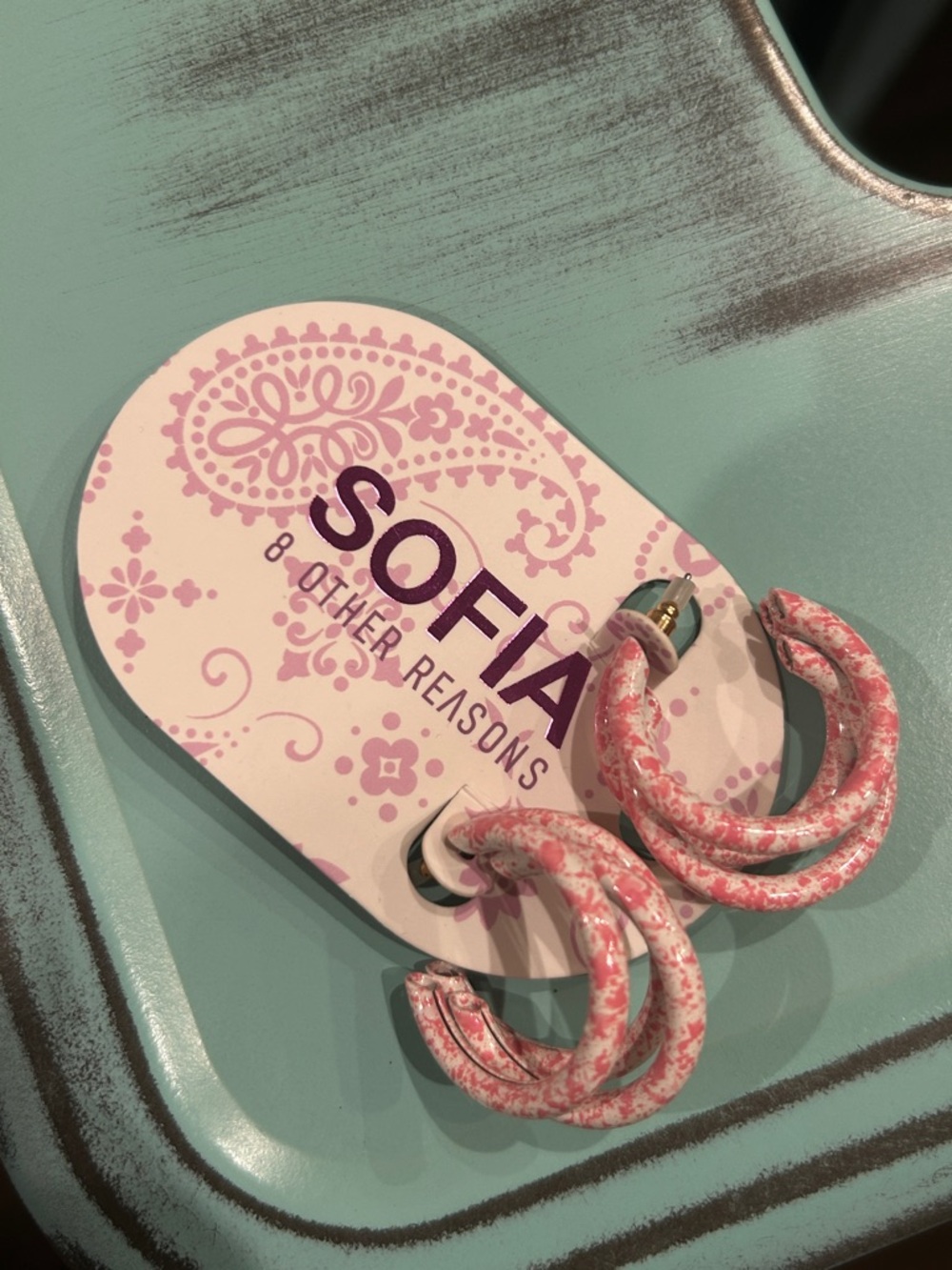 8 Other Reasons Sofia Pink Patterned Triple Hoop Earrings